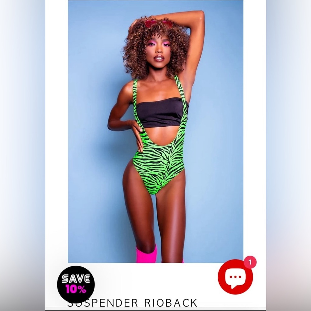 SUGARPUSS SUSPENDER RIOBACK SWIMSUIT IN GREEN ZEBRA